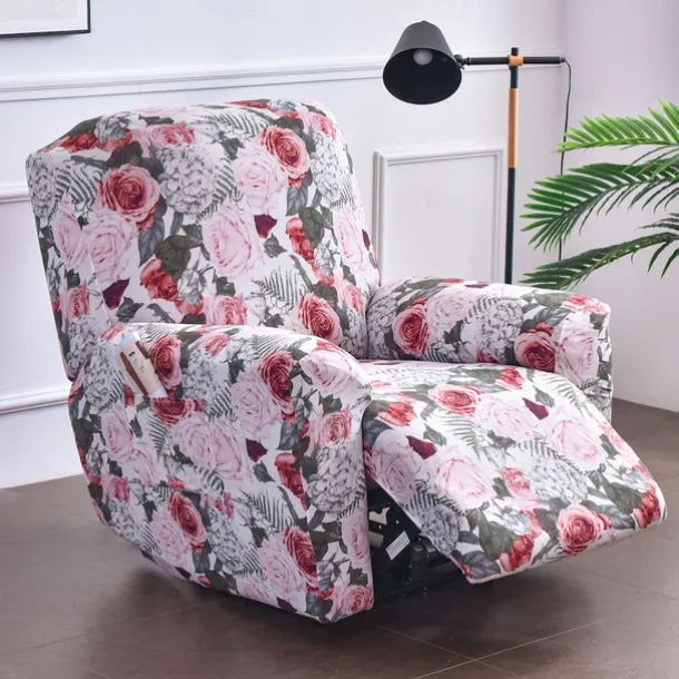 Stretch Recliner Covers Slipcover Graphic Print Anti-Slip Fitted Cover Couch Furniture Protector with Elastic Bottom(Include 1 Backrest Cover, 1 Seat Cover, 2 Armrest Cover)