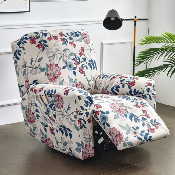 Stretch Recliner Covers Slipcover Graphic Print Anti-Slip Fitted Cover Couch Furniture Protector with Elastic Bottom(Include 1 Backrest Cover, 1 Seat Cover, 2 Armrest Cover)