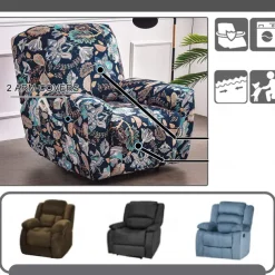 Stretch Recliner Covers Slipcover Graphic Print Anti-Slip Fitted Cover Couch Furniture Protector with Elastic Bottom(Include 1 Backrest Cover, 1 Seat Cover, 2 Armrest Cover)
