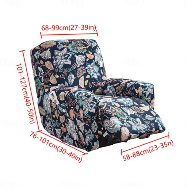 Stretch Recliner Covers Slipcover Graphic Print Anti-Slip Fitted Cover Couch Furniture Protector with Elastic Bottom(Include 1 Backrest Cover, 1 Seat Cover, 2 Armrest Cover)