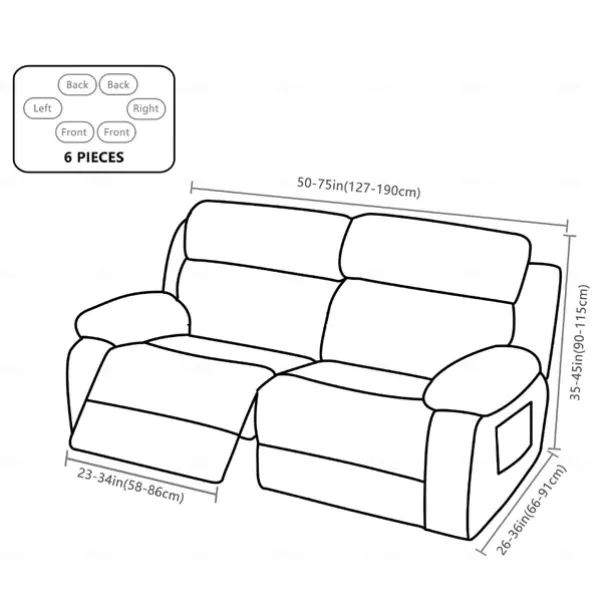 Stretch Reclining Couch Covers 2 Seater Loveseat Reclining Sofa Cover Couch Slipcover with Elastic Loop, Anti-cat Scratch Furniture Protector for Kids, Pets, Dogs, Cats