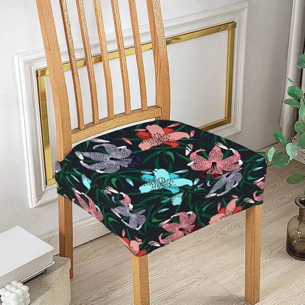 Stretch Seat Covers for Dining Room High Back Dining Chair Cover Floral Printed Soft Removable Washable Seat Covers for Dining Chairs, Dining Room Seat Cover Protector