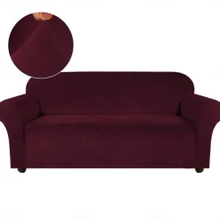Stretch Sofa Cover Slipcover Elastic Velvet Sectional Couch Armchair Loveseat Burgundy Red 4 Or 3 Seater L Shape Plain Solid Color Soft Durable