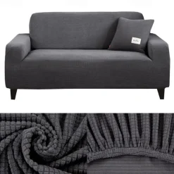 Stretch Sofa Cover Slipcover Burgundy Jacquard Elastic Sectional Couch Armchair Loveseat 4 or 3 Seater L Shape Soft Durable Washable(One Free Boster Case)