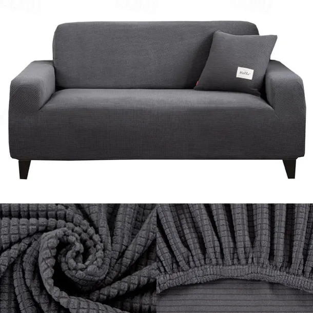 Stretch Sofa Cover Slipcover Burgundy Jacquard Elastic Sectional Couch Armchair Loveseat 4 or 3 Seater L Shape Soft Durable Washable(One Free Boster Case)