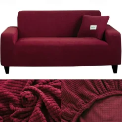 Stretch Sofa Cover Slipcover Burgundy Jacquard Elastic Sectional Couch Armchair Loveseat 4 or 3 Seater L Shape Soft Durable Washable(One Free Boster Case)