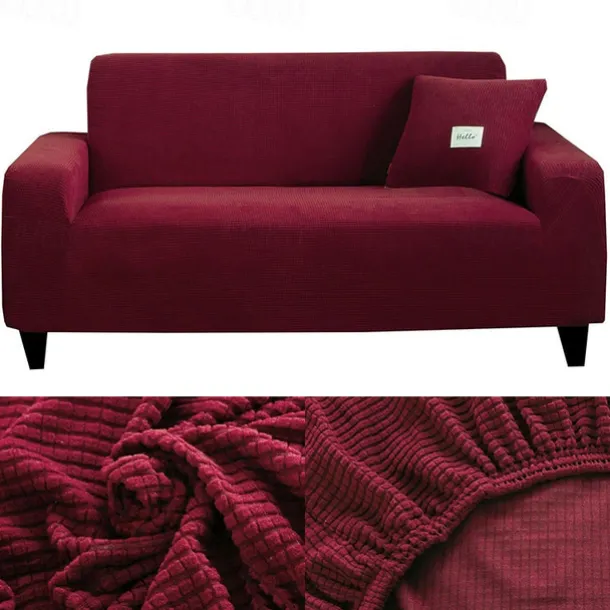 Stretch Sofa Cover Slipcover Burgundy Jacquard Elastic Sectional Couch Armchair Loveseat 4 or 3 Seater L Shape Soft Durable Washable(One Free Boster Case)