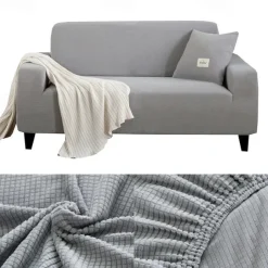 Stretch Sofa Cover Slipcover Burgundy Jacquard Elastic Sectional Couch Armchair Loveseat 4 or 3 Seater L Shape Soft Durable Washable(One Free Boster Case)