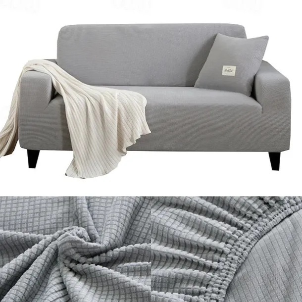 Stretch Sofa Cover Slipcover Burgundy Jacquard Elastic Sectional Couch Armchair Loveseat 4 or 3 Seater L Shape Soft Durable Washable(One Free Boster Case)