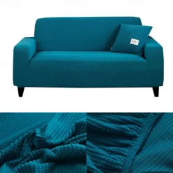 Stretch Sofa Cover Slipcover Burgundy Jacquard Elastic Sectional Couch Armchair Loveseat 4 or 3 Seater L Shape Soft Durable Washable(One Free Boster Case)