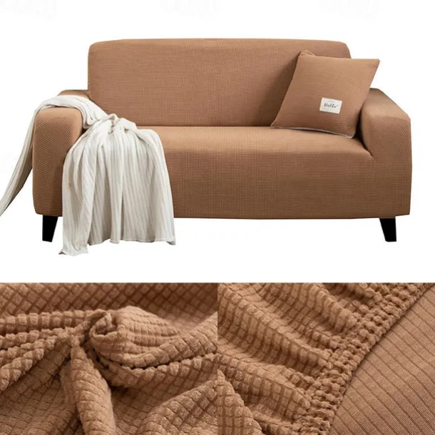 Stretch Sofa Cover Slipcover Burgundy Jacquard Elastic Sectional Couch Armchair Loveseat 4 or 3 Seater L Shape Soft Durable Washable(One Free Boster Case)