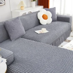 Stretch Sofa Cover Slipcover Jacquard Elastic Sectional Couch Armchair Loveseat 4 or 4 or 3 Seater Burgundy Red L Shape White Grey Black Plain Solid Color Soft Durable Washable(1 Free Cushion Cover)