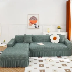 Stretch Sofa Cover Slipcover Jacquard Elastic Sectional Couch Armchair Loveseat 4 or 4 or 3 Seater Burgundy Red L Shape White Grey Black Plain Solid Color Soft Durable Washable(1 Free Cushion Cover)