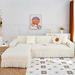 Stretch Sofa Cover Slipcover Jacquard Elastic Sectional Couch Armchair Loveseat 4 or 4 or 3 Seater Burgundy Red L Shape White Grey Black Plain Solid Color Soft Durable Washable(1 Free Cushion Cover)