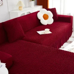 Stretch Sofa Cover Slipcover Jacquard Elastic Sectional Couch Armchair Loveseat 4 or 4 or 3 Seater Burgundy Red L Shape White Grey Black Plain Solid Color Soft Durable Washable(1 Free Cushion Cover)