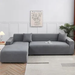Stretch Sofa Cover Slipcover Jacquard Elastic Sectional Couch Armchair Loveseat 4 or 4 or 3 Seater Burgundy Red L Shape White Grey Black Plain Solid Color Soft Durable Washable(1 Free Cushion Cover)