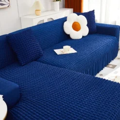 Stretch Sofa Cover Slipcover Jacquard Elastic Sectional Couch Armchair Loveseat 4 or 4 or 3 Seater Burgundy Red L Shape White Grey Black Plain Solid Color Soft Durable Washable(1 Free Cushion Cover)