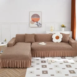 Stretch Sofa Cover Slipcover Jacquard Elastic Sectional Couch Armchair Loveseat 4 or 4 or 3 Seater Burgundy Red L Shape White Grey Black Plain Solid Color Soft Durable Washable(1 Free Cushion Cover)