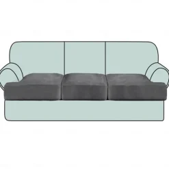 Stretch Sofa Seat Cover Couch T Seat Pad Cushion Slipcover Elastic Couch Armchair Loveseat 3 Seater Grey Plain Solid Soft Durable Washable