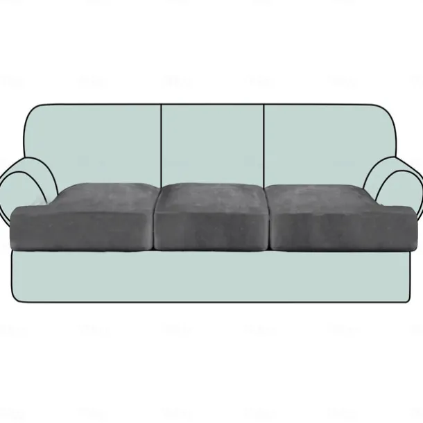Stretch Sofa Seat Cover Couch T Seat Pad Cushion Slipcover Elastic Couch Armchair Loveseat 3 Seater Grey Plain Solid Soft Durable Washable