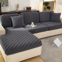 Stretch Sofa Seat Cushion Cover Slipcover Elastic Couch Armchair Loveseat 4 Or 3 Seater Grey Plain Solid Soft Durable Washable