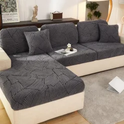 Stretch Sofa Seat Cushion Cover Slipcover Elastic Couch Armchair Loveseat 4 Or 3 Seater Grey Plain Solid Soft Durable Washable