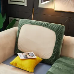 Stretch Sofa seat Cushion Cover Velvet Slipcover Elastic Couch Armchair Loveseat 4 or 3 Seater Grey Burgundy Red Black Blue Plain Solid Soft Durable Washable