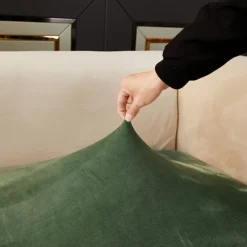 Stretch Sofa seat Cushion Cover Velvet Slipcover Elastic Couch Armchair Loveseat 4 or 3 Seater Grey Burgundy Red Black Blue Plain Solid Soft Durable Washable