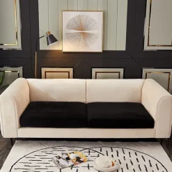 Stretch Sofa seat Cushion Cover Velvet Slipcover Elastic Couch Armchair Loveseat 4 or 3 Seater Grey Burgundy Red Black Blue Plain Solid Soft Durable Washable