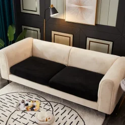 Stretch Sofa seat Cushion Cover Velvet Slipcover Elastic Couch Armchair Loveseat 4 or 3 Seater Grey Burgundy Red Black Blue Plain Solid Soft Durable Washable