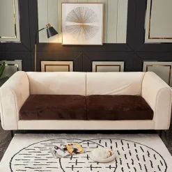 Stretch Sofa seat Cushion Cover Velvet Slipcover Elastic Couch Armchair Loveseat 4 or 3 Seater Grey Burgundy Red Black Blue Plain Solid Soft Durable Washable