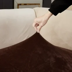 Stretch Sofa seat Cushion Cover Velvet Slipcover Elastic Couch Armchair Loveseat 4 or 3 Seater Grey Burgundy Red Black Blue Plain Solid Soft Durable Washable