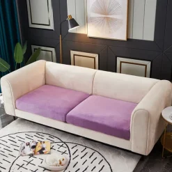 Stretch Sofa seat Cushion Cover Velvet Slipcover Elastic Couch Armchair Loveseat 4 or 3 Seater Grey Burgundy Red Black Blue Plain Solid Soft Durable Washable