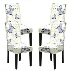 Stretch Spandex Dining Chair Cover 4 Pcs Set, Geometric Printed Stretch Chair Protector Cover Seat Slipcover with Elastic Band for Dining Room,Wedding, Ceremony, Banquet,Home Decor
