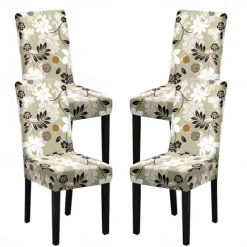 Stretch Spandex Dining Chair Cover 4 Pcs Set, Geometric Printed Stretch Chair Protector Cover Seat Slipcover with Elastic Band for Dining Room,Wedding, Ceremony, Banquet,Home Decor