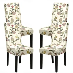 Stretch Spandex Dining Chair Cover 4 Pcs Set, Geometric Printed Stretch Chair Protector Cover Seat Slipcover with Elastic Band for Dining Room,Wedding, Ceremony, Banquet,Home Decor