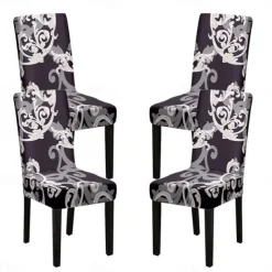 Stretch Spandex Dining Chair Cover 4 Pcs Set, Geometric Printed Stretch Chair Protector Cover Seat Slipcover with Elastic Band for Dining Room,Wedding, Ceremony, Banquet,Home Decor