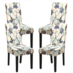 Stretch Spandex Dining Chair Cover 4 Pcs Set, Geometric Printed Stretch Chair Protector Cover Seat Slipcover with Elastic Band for Dining Room,Wedding, Ceremony, Banquet,Home Decor