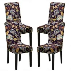 Stretch Spandex Dining Chair Cover 4 Pcs Set, Geometric Printed Stretch Chair Protector Cover Seat Slipcover with Elastic Band for Dining Room,Wedding, Ceremony, Banquet,Home Decor