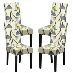 Stretch Spandex Dining Chair Cover 4 Pcs Set, Geometric Printed Stretch Chair Protector Cover Seat Slipcover with Elastic Band for Dining Room,Wedding, Ceremony, Banquet,Home Decor