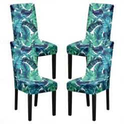 Stretch Spandex Dining Chair Cover 4 Pcs Set, Geometric Printed Stretch Chair Protector Cover Seat Slipcover with Elastic Band for Dining Room,Wedding, Ceremony, Banquet,Home Decor