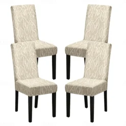Stretch Spandex Dining Chair Cover 4 Pcs Set, Geometric Printed Stretch Chair Protector Cover Seat Slipcover with Elastic Band for Dining Room,Wedding, Ceremony, Banquet,Home Decor