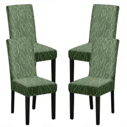 Stretch Spandex Dining Chair Cover 4 Pcs Set, Geometric Printed Stretch Chair Protector Cover Seat Slipcover with Elastic Band for Dining Room,Wedding, Ceremony, Banquet,Home Decor