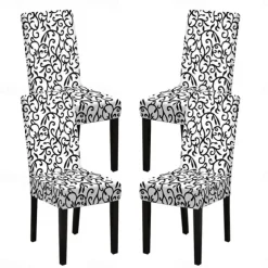Stretch Spandex Dining Chair Cover 4 Pcs Set, Geometric Printed Stretch Chair Protector Cover Seat Slipcover with Elastic Band for Dining Room,Wedding, Ceremony, Banquet,Home Decor