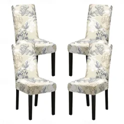 Stretch Spandex Dining Chair Cover 4 Pcs Set, Geometric Printed Stretch Chair Protector Cover Seat Slipcover with Elastic Band for Dining Room,Wedding, Ceremony, Banquet,Home Decor