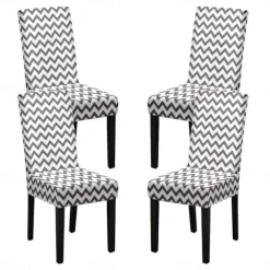 Stretch Spandex Dining Chair Cover 4 Pcs Set, Geometric Printed Stretch Chair Protector Cover Seat Slipcover with Elastic Band for Dining Room,Wedding, Ceremony, Banquet,Home Decor