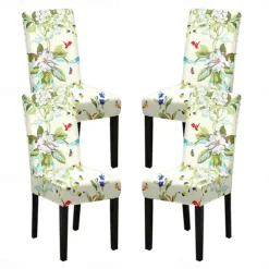 Stretch Spandex Dining Chair Cover 4 Pcs Set, Geometric Printed Stretch Chair Protector Cover Seat Slipcover with Elastic Band for Dining Room,Wedding, Ceremony, Banquet,Home Decor
