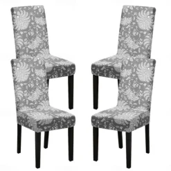 Stretch Spandex Dining Chair Cover 4 Pcs Set, Geometric Printed Stretch Chair Protector Cover Seat Slipcover with Elastic Band for Dining Room,Wedding, Ceremony, Banquet,Home Decor