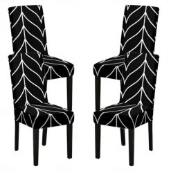 Stretch Spandex Dining Chair Cover 4 Pcs Set, Geometric Printed Stretch Chair Protector Cover Seat Slipcover with Elastic Band for Dining Room,Wedding, Ceremony, Banquet,Home Decor