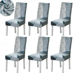 Stretch Spandex Dining Chair Cover 4/6 Pcs Set, Geometric Pattern High Back Dining Chair Cover Slipcover with Elastic Band for Dining Room,Wedding, Ceremony, Banquet,Home Decor